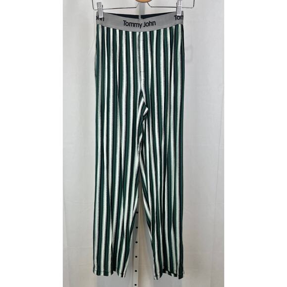 TOMMY JOHN Mens Second Skin Pajama Pants Elastic Waist Fringe Stripe Green S - Picture 1 of 9